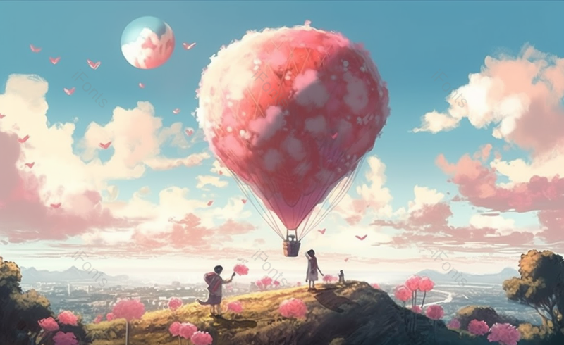 卡通气球情侣情人节广告背景,插画/手绘图,插画/手绘图库,插画/手绘图下载,插画/手绘